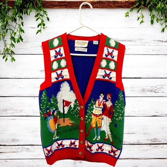 Marisa Christina Colorful Golf Knit Pullover Sleeveless Women' VTG Sweater Sz S - Picture 2 of 7